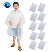 Set 10 Áo Mưa Poncho Trong Suốt Gọn Nhẹ Dùng Một Lần Cho Trẻ Em 6-14 Tuổi