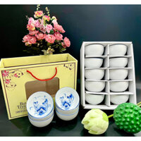 Set 10 Bát Ăn Bát Tràng Cao Cấp Hàng Loại I - Bộ Bát Ăn Cơm Vẽ Hoa Sen Quý - Bộ chén ăn cơm Bát Tràng