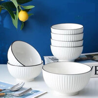 SET 10 BÁT ĂN CƠM SỨ TRẮNG VIỀN ĐEN PHONG CÁCH BẮC ÂU, CHÉN ĂN CƠM BẰNG SỨ MẪU MỚI