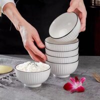 [SET 10] Bát sứ ăn cơm, bát sứ trắng  tròn viền đen đơn giản và sang trọng.