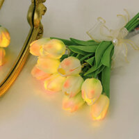 SET 10 BÔNG HOA TULIP CÓ ĐÈN LED CỰC XINH - Bó 10 bông hoa Tuy líp lụa giả kèm nơ xinh gắn đèn led (hàng cao cấp)
