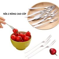 [Set 10 cái ] Nĩa dĩa inox nhỏ 2 răng cao cấp ăn trái cây hoa quả bánh ngọt du lịch tiện lợi