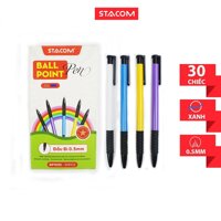 Set 10 cây Bút bi Stacom vỏ nhiều màu đầu bi 0.5mm mực xanh BP1035
