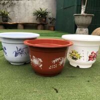 Set 10 Chậu Nhựa cỡ lớn in Hoa Văn đk 35-36cm trồng hoa/ trồng cây