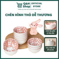 Set 10 Chén Sứ Ăn Cơm 11,5cm Hình Thỏ Chất Liệu Gốm Sứ Phong Cách Dễ Thương - QH Shop