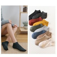 Set 10 đôi Tất cổ ngắn nam nữ vớ trơn gân nhật basic cổ thấp thời trang hàn quốc đẹp giá rẻ chất liệu cotton