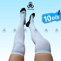 SET 10 ĐÔI Tất vớ bóng đá, tất thể thao màu trắng cổ cao