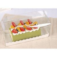 (Set 10) Hộp mica trong suốt hình chữ nhật có quai xách đựng Bánh bông lan cuộn, cookies