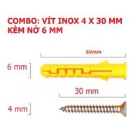 Set 10 Nở Nhựa màu Vàng 6 - 8mm Kèm Vít Inox 304 - Hàng Tốt, Vít Inox Nở Đóng Tường Chắc Chắn, Chống Gỉ - TakyHome 5080 - Vít - Nở phi 6 mm