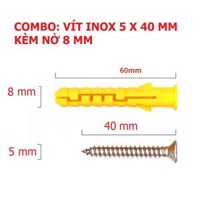Set 10 Nở Nhựa màu Vàng 6 - 8mm Kèm Vít Inox 304 - Hàng Tốt, Vít Inox Nở Đóng Tường Chắc Chắn, Chống Gỉ - TakyHome 5080 - Vít - Nở phi 8mm