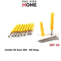 Set 10 Nở Nhựa – Tắc Kê Nhựa Màu Vàng 6 – 8mm Kèm Vít Inox 304 – Hàng Tốt, Vít Inox Nở Đóng Tường. PhuKienHome 5080