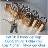 SET 10 ổ khoá việt tiệp dùng chung 1 chìa chủ ( loại 4 phân , khoá giữ chìa , có 5 chìa sơ cua )