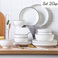 SET 10 TÔ SỨ 16cm VIỀN ĐEN KIỂU CHÂU ÂU SIÊU XỊN SÒ
