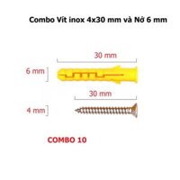 Set 10 Vít Inox 304 Kèm Nở Nhựa màu Vàng 6 - 8mm - Hàng Tốt, Vít Inox Nở Treo Tường Chắc Chắn, Chống Gỉ - TakyHome 5080 - Vít - Nở phi 6 mm