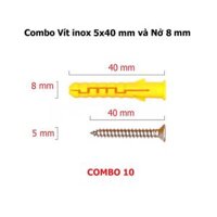 Set 10 Vít Inox 304 Kèm Nở Nhựa màu Vàng 6 - 8mm - Hàng Tốt, Vít Inox Nở Treo Tường Chắc Chắn, Chống Gỉ - TakyHome 5080 - Vít - Nở phi 8mm