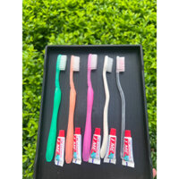 Set 100 Bàn chải kèm kem đánh răng lông siêu mềm cho khách sạn ,nhà nghỉ dùng 1 lần, homestay giá rẻ, mềm