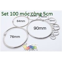 Set 100 cái móc còng, khoen vòng, khuyên tròn 5cm đóng gáy sách vải, sổ, làm thẻ học cho bé