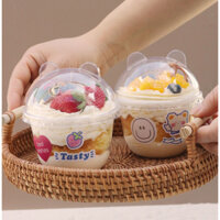 Set 100 Cốc nhựa tròn kèm nắp tai gấu 300ML đựng bánh Mouse, trà sữa