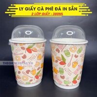 SET 100 Ly giấy 2 lớp 380ml đựng cà phê đá, ly giấy 2 lớp cao cấp 12oz in sẵn họa tiết đựng cà phê đá, cà phê sữa