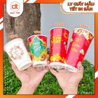 SET 100 Ly Giấy Cao Cấp in sẵn mẫu TẾT 2025, 360ml, 470ml, 650ml KÈM NẮP phi 90, ly cafe nóng&lạnh, trà sữa, nước ép...