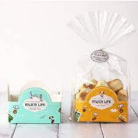 Set 100 Túi enjoy/Túi gấu nilong đựng bánh quy/ bánh mì/ bánh cookie kèm đế giấy vuông thành thấp/ thành cao vàng-xanh