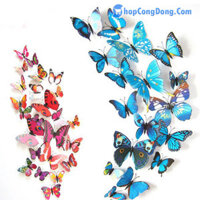 Set 12 bướm 3d trang trí tủ lạnh hoặc dán tường màu xanh đen Scd3844