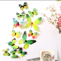 Sét 12 con bướm trang trí tường tủ lạnh cánh dài mẫu M16 Chọn mầu - M16 vàng xanh lá