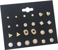 Set 12 Đôi Bông Tai Hàn Quốc Đá ZinCorn - Vàng