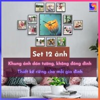 Set 12 khung ảnh dán tường 20x20 + 1 đồng hồ Decor 45x45  | In ảnh theo yêu cầu