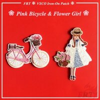 Set 1/2 miếng dán ủi/khâu quần áo hình bé gái/chiếc xe đạp màu hồng