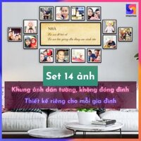 Set 14 khung ảnh dán tường 20x20 + 1 khung Decor “Nhà là nơi để trở về” kt 35x95 | In ảnh theo yêu cầu