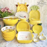 SEt 15 món bát đĩa màu vàng chanh cực xinh