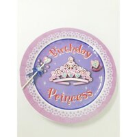 Set 18 dĩa giấy, đĩa giấy hình tròn size lớn cho các buổi tiệc hình vương miện công chúa nữ trang dành cho bé (23X23cm)