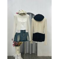 Set 2 áo brandy có sẵn gồm áo hai dât hoa nhí và áo khoác ngoài phong cách dịu dàng - [set28] - Xàm Xí Shop