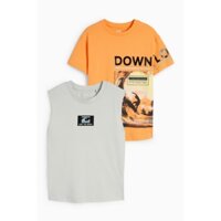 Set 2 Áo Thun Cho Bé Trai (Áo Ba Lỗ Xám/ Áo Thun Ngắn Tay Cam) Chất Đẹp Form Chuẩn Xinh