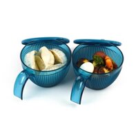 Set 2 Bát Xanh Đựng Cơm Canh Quay Lò Vi Sóng - Tô Có Nắp Chứa Thức Ăn Chịu Nhiệt (500ml*2) Chính Hãng