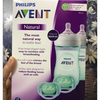 Set 2 bình Avent Natural xanh 260ml và ti giả 6-18m ultra air