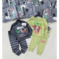 Set 2 bộ dài tay thu đông bé trai họa tiết marvel chất cotton 4c co giãn thoải mái bo gấu giữ ấm cho bé mặc nha đi học