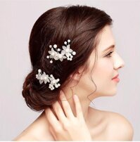 Set 2 cài tóc trâm hoa ngọc trai phụ kiện tóc cô dâu - Trắng