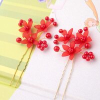Set 2 cài tóc trâm hoa ngọc trai phụ kiện tóc cô dâu - Đỏ