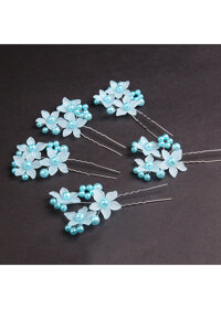 Set 2 cài tóc trâm hoa ngọc trai phụ kiện tóc cô dâu - Xanh