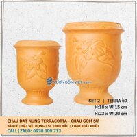 Set 2 chậu gốm đất nung hoa văn nổi 69