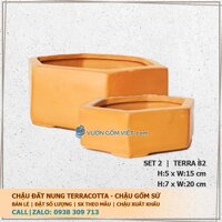 Set 2 chậu gốm đất nung lục giác thấp 82