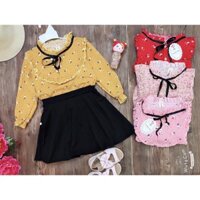 Set 2 Chi Tiết Áo Dài Tay Tiểu Thư Chân Váy Ren Cho Bé Gái