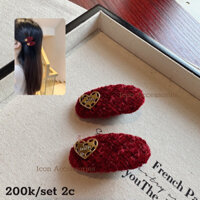 SET 2 chiếc KẸP MÁI MINI HÀN QUỐC cao cấp. Màu đỏ - kẹp tóc nơ, phụ kiện tóc, bờm đính đá