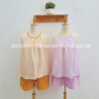 Set 2 dây yếm xô muslin sọc & caro vintage