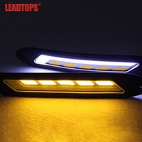Set 2 Đèn Pha LED DRL Ánh Sáng Trắng / Vàng Chống Nước Linh Hoạt Có Đèn Xi Nhan Cho Xe Hơi