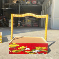 set 2 giỏ chữ nhật quai gỗ hoạ tiết hoa sen kt 23*33 giỏ đựng quà tết