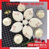 [SÉT 2 - Gồm 04 MÓN] 🍀 BỘ ĐỒ ĂN MEN KEM VẼ ĐÀO ĐỎ 🍀[CAO CẤP BÁT TRÀNG] Bát, Đĩa, Tô, Chén Bát Tràng Sang Trọng ⚡