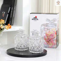 Set 2 hũ đựng mứt thủy tinh, hũ đựng kẹo cao cấp, hũ decor bàn trà, hũ hồ điệp, hũ đựng bánh kẹo Nikka